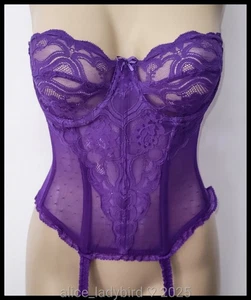 Vintage VANITY FAIR Bra BUSTIER Floral LACE Sheer GARTER Belt Merry Widow 34-36 - Picture 1 of 6