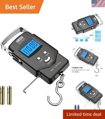 Báscula de pesca digital 110 lb con LCD retroiluminada y cinta métrica - tamaño de bolsillo Foto 1 de 4