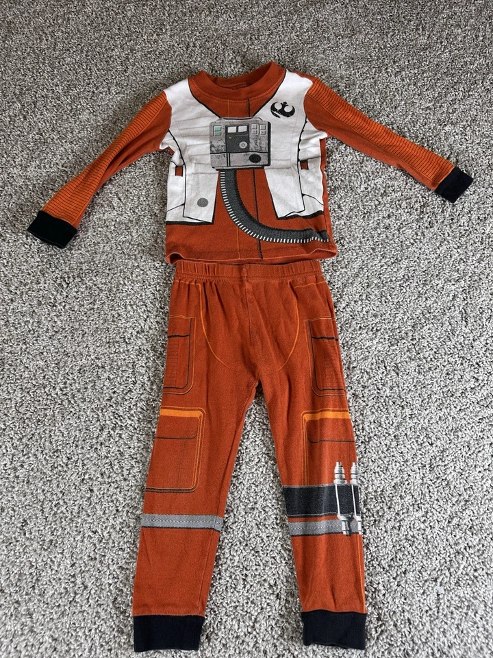 Disney Store Star Wars X-Wing пилот пижамы комплект оранжевый повстанец костюм PJs размер 4T - Изображение 1 из 3