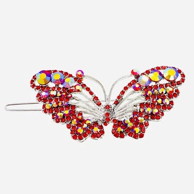 США бабочка заколка для волос шпилька со стразами кристалл шикарный уникальный серебро красный R5 - Изображение 1 из 4