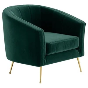 Omax Decor Sven Barrel Steel/Velvet Accent Chair with Gold Legs in Green - Picture 1 of 5