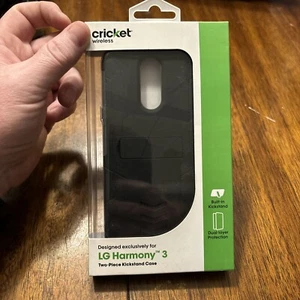 LG Harmony 3 Smartphone Cricket Case Two Piece Kickstand  Brand New Black - Picture 1 of 2