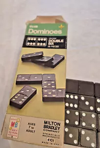 Club Dominoes Halsam Double Six 28 pezzi 1970 Milton Bradley 4101 set vintage - Foto 1 di 13
