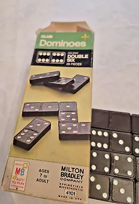 Club Dominoes Halsam Double Six 28 Pieces 1970 Milton Bradley 4101 set Vintage  - Image 1 of 4