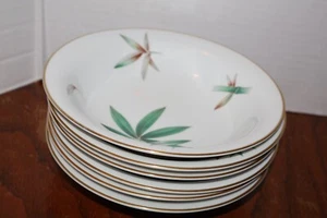 6 Noritake Fine China # 5027 Canton Pattern Bamboo 7.25 Soup Bowls MCM - Picture 1 of 3