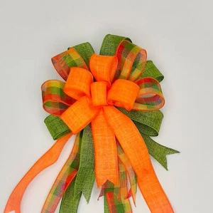 Wreath Bow, Fall, Plaid with Orange and Moss Green - Bild 1 von 3