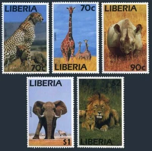 Liberia 1180-1184,MNH.Mi 1624-1628. Cheetah,Giraffe,Rhinoceros,Elephant,Lion. - Picture 1 of 1