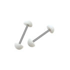 Acrylic White Half Ball Top & Bottom Tongue Ring Retainer Barbell 14 Gauge