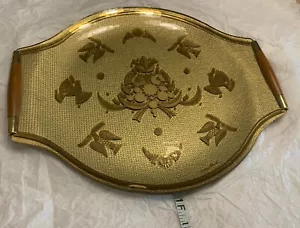 Vintage Georges Briard Sonata Colombe della Pace ORO Aqua Dots MCM VASSOIO DA PORTATA IN VETRO ECC! - Foto 1 di 17