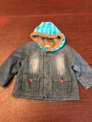 Catimini Boys Jacket Size 18 months Denim Color and multicolor Hood and design - Photo 1/4