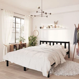 Bed Frame Black Solid Wood Pine 150x200 5FT King Size V3C5 - Picture 1 of 9