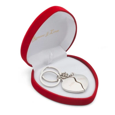ROMEO&LOVE Schlüsselanhänger Namen Geteiltes Herz SILBER Weihnachtsgeschenk + WUNSCH GRAVUR