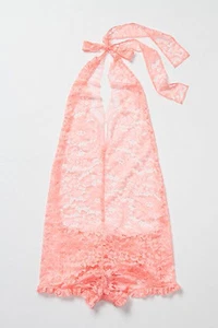 NWT ZINKE Zinnia Anthropologie Scallop Lace Halter Romper Bodysuit Teddy pink S - Picture 1 of 3