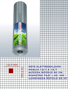 RETE METALLICA ZINCATA RECINZIONE GABBIE ELETTROSALDATA 12 x12 x 1.50 mm h 50 cm - Foto 1 di 1