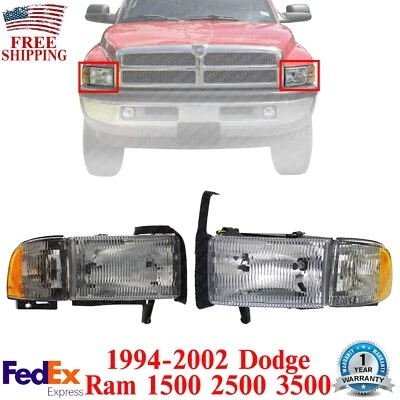 Conjunto de faros con luz de esquina derecha y derecha para Dodge Ram 1500-3500 1994-2002 Foto 1 de 4