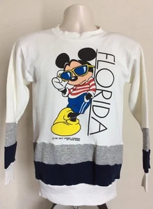 Vtg 80s Mickey Mouse Florida Sweatshirt White S Disney World Striped Velva Sheen - Picture 1 of 8