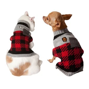 Vibrant Life Dog Cat Pet Holiday Sweater Black Red Checker w/ Pocket XXS 3-7 LB - Picture 1 of 10