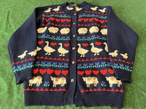 90s Vintage Charter Club - WOOL Cardigan - Cottagecore Farm sheep cow ducks - M - Picture 1 of 7