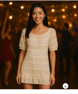 GB Cream Short Sleeve Textured Lace Shift Dress Party Size M Boho Party Fairy - Image 1 of 4