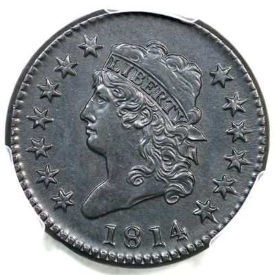 1814 S-294 R-1 PCGS AU Details Crosslet 4 Classic Head Large Cent Coin 1c - Image 1 of 3