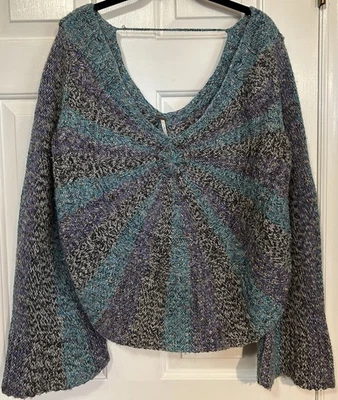 Free People Womens Large Sweater Pinwheel Bell Sleeve Wool Blend Multicolor FLAW - Image 1 of 4