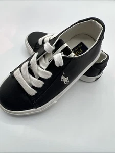 Ralph Lauren Shoes Sneakers Boys POLO Canvas size 9 US Black Leather-black Shoes - Picture 1 of 16