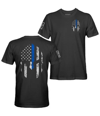 Thin Blue Line Spartan USA Flag Men's T Shirt - Image 1 of 4