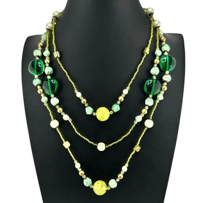Модное ожерелье Joan Rivers из зеленого желтого стекла с многослойным бисером 19 дюймов - Изображение 1 из 4