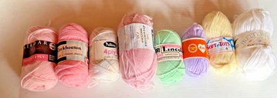 8 Balls Of 4 Ply Baby Wool - Various Makers And Colours - image 1 of 4
