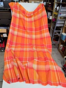 Vintage Blanket Large Pure Wool Orange Checks & Stripes Great Colours - AF - Picture 1 of 12
