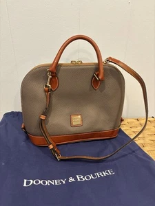Dooney & Bourke Zip Satchel Leather Top Handle/Cross Body Bag Gray & Brown - Picture 1 of 8