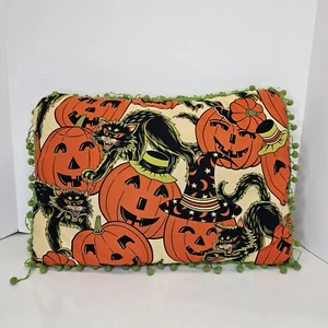 Alexander Henry Halloween KÜRBIS PARTY schwarze Katzen Stoff Handarbeit Kissen 20x15" - Bild 1 von 12
