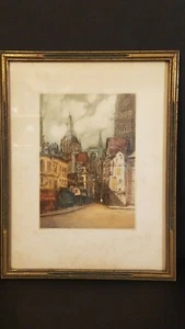 Marcel Augis Signed Framed Colored Etching Of Rue de L'epicerie - Picture 1 of 11