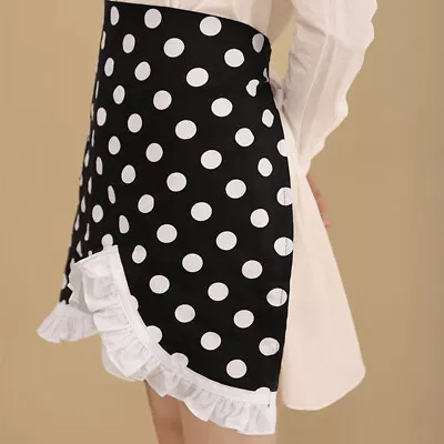 Women Waist Apron Polka Dots Ruffle Pocket Half Apron Bar Cafe Pub Waitress Work - Image 1 of 4