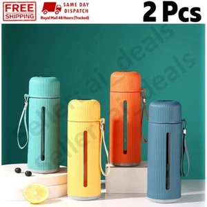 2 x Glass / Plastic Water Bottle Flask with Strap 500ml 21 x 7 cm 6880 - Picture 1 of 4