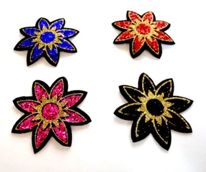 Hot Fix Glitzer Patch Applikation Blüten Blume  in 3 Farben zum aufbügeln - Bild 1 von 6