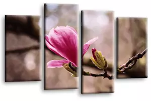 Floral Wall Art Pink Living Room Bedroom Framed Canvas Picture Ready to Hang - Picture 1 of 6
