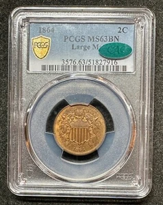 1864 LARGE MOTTO 2 CENT PIECE PCGS MS63BN CAC - Picture 1 of 4