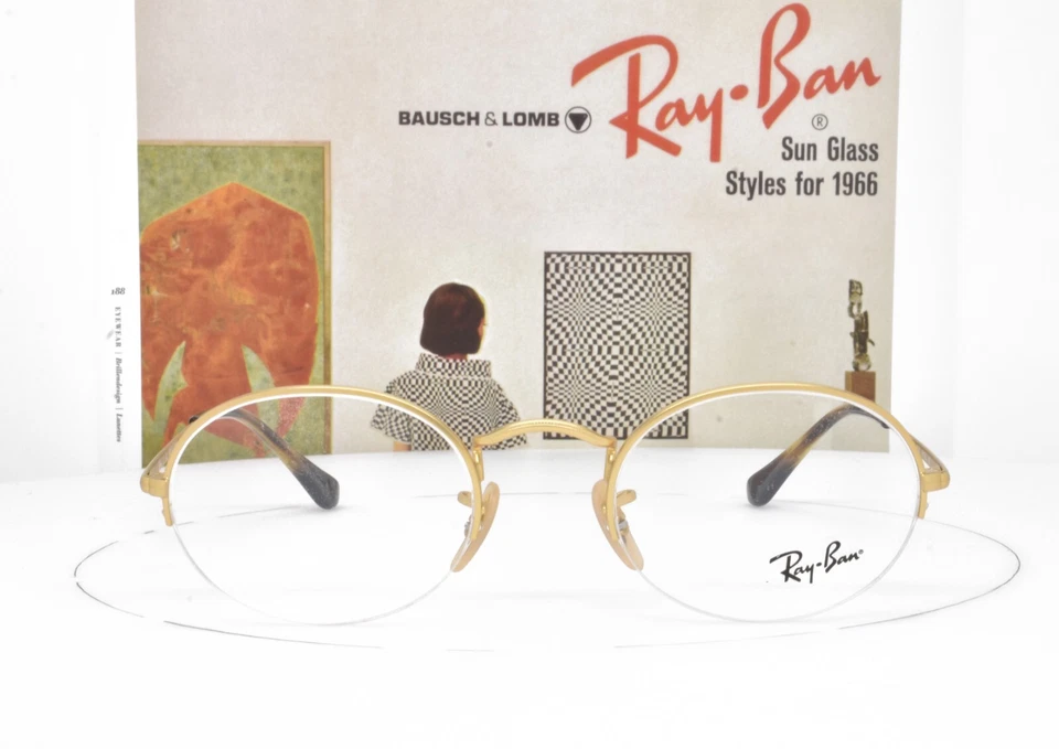 Ray-Ban Eyeglasses Satin Gold Half Rim Round Oval 49-22-145 6547 3033 - Image 1 of 4