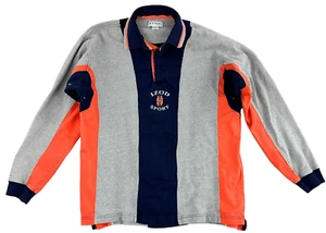 Vintage 90s Rugby Sweater size Medium Colorblock Embroidered Vented Y2K VTG - Picture 1 of 11