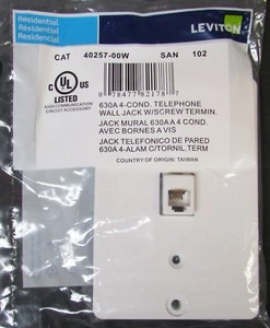 LEVITON SAN 102 40257 00W 40257-W 630A 4-COND Telephone Wall Jack White - Picture 1 of 2
