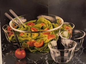 The Toscany Collection Sierra 7 Piece Glass Salad Bowl and Dish Fork & Spoon Set - Picture 1 of 8