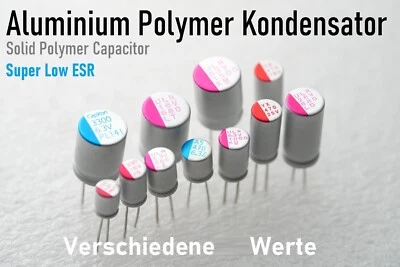 ELKO Polymer Kondensator Radial Alu Fest Elektrolyt  105°C uF µF Super Low ESR - Bild 1 von 3