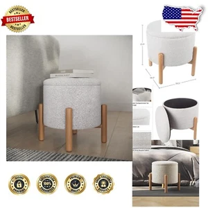 Light Gray Round Storage Ottoman - Stylish Footrest & Organizer for Small Spaces - Picture 1 of 13