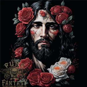 T-Shirt Pour Homme Jésus-Christ Avec Des Roses 100% Coton - Foto 1 di 3