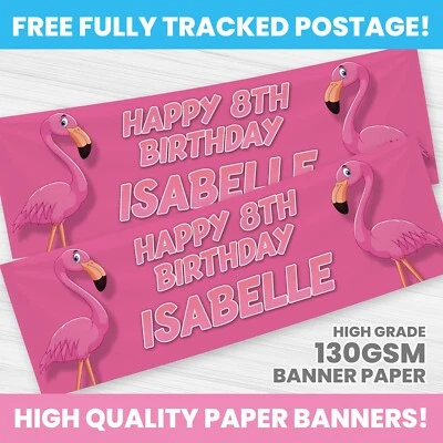BANDERA DE CUMPLEAÑOS FLAMINGO PERSONALIZADA CUALQUIER NOMBRE DECORACIÓN FIESTA Foto 1 de 3