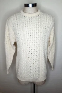 Carraig Donn Sweater Mens Sz L Cream  Wool Fisherman Casual Outdoors EUC - Picture 1 of 6