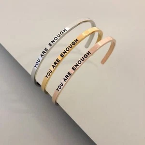 PERSONALIZED Cuff Bracelet MANTRA Inspiration Quote ENGRAVED 'You Are Enough' - Picture 1 of 10