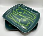 2 Glidden Pottery Stoneware Plates Teal Green Fish Pisces Marine Vintage MCM 50s