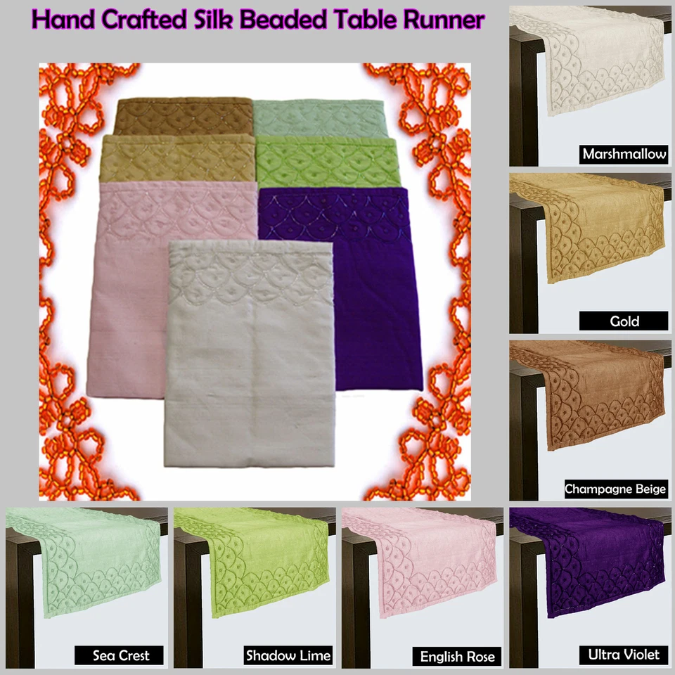 Hand Crafted Silk Blend Beaded Table Runner - Image 1 of 1